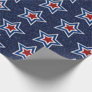 Papier Cadeau Étoile rouge, blanche et bleue scintillante du 4 j