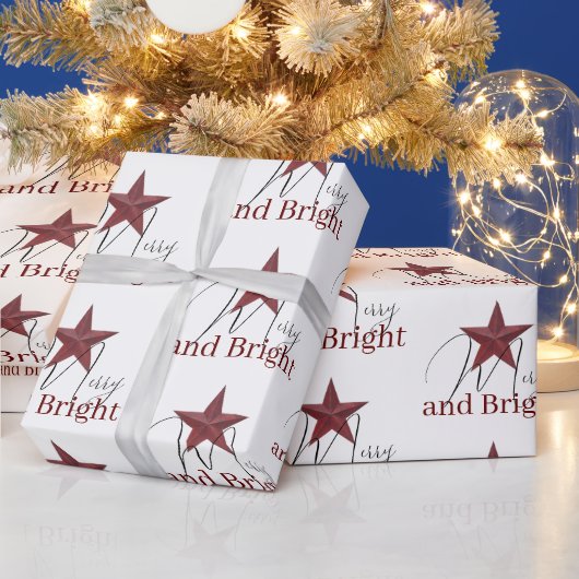 Papier Cadeau Étoile rustique Joyeuse et Lumineuse (Vacances)