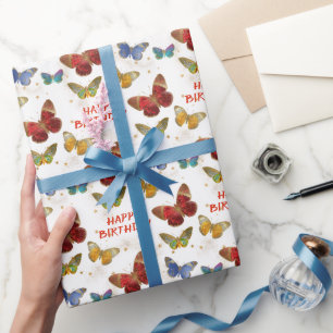 Papier Cadeau Étoiles à papillons étincelants Anniversaire