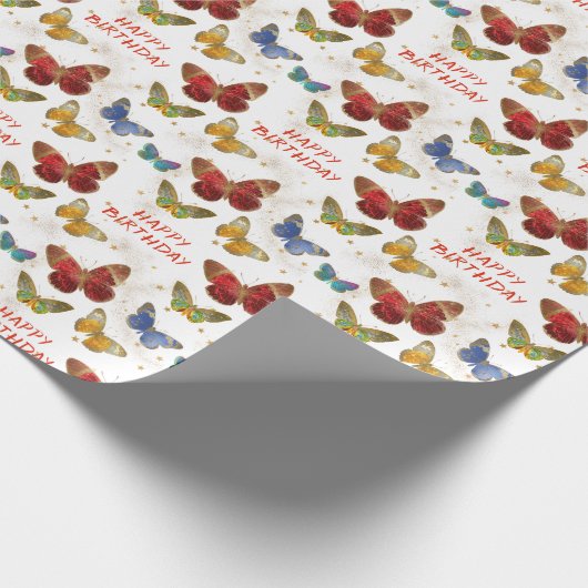Papier Cadeau Étoiles à papillons étincelants Anniversaire (Coin)