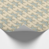 PAPIER CADEAU ÉTOILES AVEC FLEURS CRÈME BLEU (Coin)