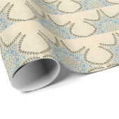 PAPIER CADEAU ÉTOILES AVEC FLEURS CRÈME BLEU (Coin rond)