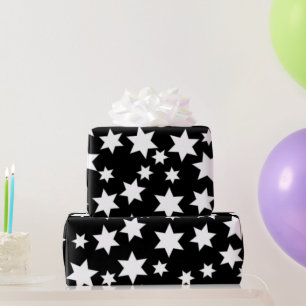 Papier Cadeau Étoiles blanches aléatoires sur noir