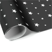 Papier Cadeau Étoiles blanches en noir (Coin rond)
