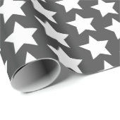 Papier Cadeau Étoiles blanches - Gris de charbon (Coin rond)