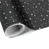 Papier Cadeau Étoiles blanches sur papier d'emballage noir (Coin rond)