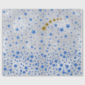 Papier Cadeau Étoiles bleues brillantes sur papier argenté abstr (Plat)