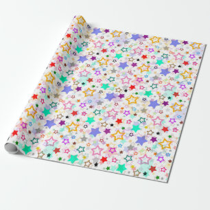 Papier Cadeau Étoiles colorées blanches 
