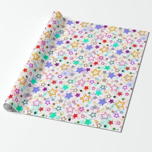 Papier Cadeau Étoiles colorées blanches  (Déroulé)