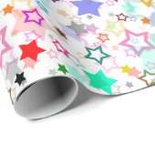 Papier Cadeau Étoiles colorées blanches  (Coin rond)