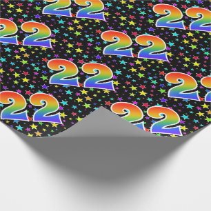 Papier Cadeau Étoiles colorées + Motif "22" d'arc-en-ciel