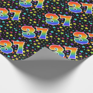 Papier Cadeau Étoiles colorées + Motif "37" d'arc-en-ciel