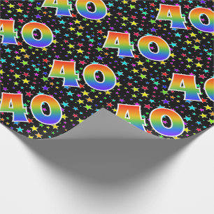 Papier Cadeau Étoiles colorées + Motif arc-en-ciel "40" N° événe