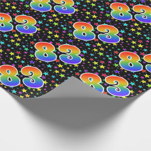 Papier Cadeau Étoiles colorées + Motif arc-en-ciel "83" N° d'évé