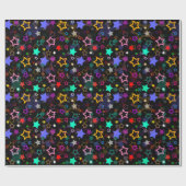 Papier Cadeau Étoiles Colorées Noires (Plat)