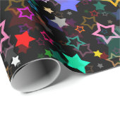 Papier Cadeau Étoiles Colorées Noires (Coin rond)