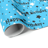 Papier Cadeau Etoiles D'Anniversaire Sur Aqua (Coin rond)