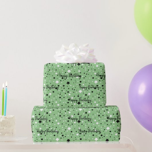 Papier Cadeau Étoiles D'Anniversaire Sur Vert (Cadeaux de fête)