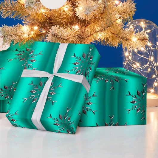 Papier Cadeau Étoiles d'argent à Noël Turquoise