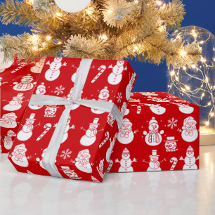 Papier Cadeau Étoiles de bonhomme de neige Mignon Rouge Fêtes No