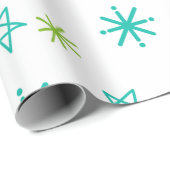 Papier Cadeau Étoiles de fête vertes et blanches Noël moderne (Coin rond)