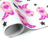 Papier Cadeau Étoiles de fille moderne rose fille Boots occident (Coin rond)