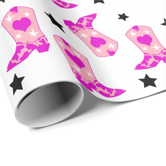 Papier Cadeau Étoiles de fille moderne rose fille Boots occident (Coin rond)