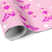 Papier Cadeau Étoiles de fille moderne rose fille Boots occident (Coin rond)