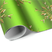 Papier Cadeau Étoiles de flocon d'or sur Noël vert (Coin rond)