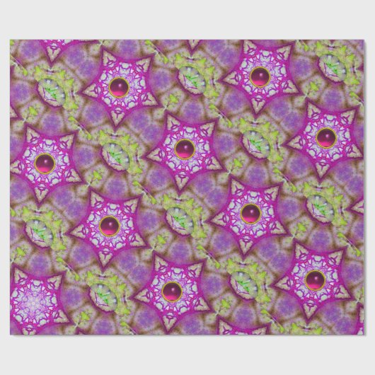 PAPIER CADEAU ÉTOILES DE FUCHSIA ROSE ABSTRAITES AVEC GEMS (Plat)