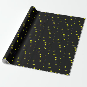 Papier Cadeau Étoiles de jaune sur le papier noir d'emballage