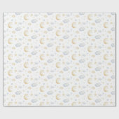 Papier Cadeau Etoiles de lune d'aquarelle et Motif de nuage (Plat)