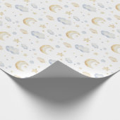 Papier Cadeau Etoiles de lune d'aquarelle et Motif de nuage (Coin)