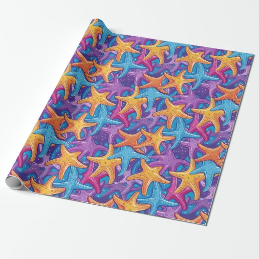 Papier Cadeau Etoiles de mer colorées (Déroulé)