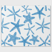 Papier Cadeau étoiles de mer en bleu (Plat)