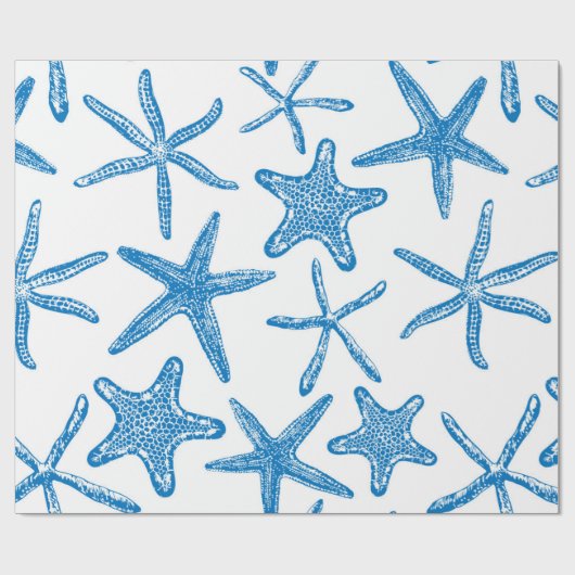 Papier Cadeau étoiles de mer en bleu (Plat)