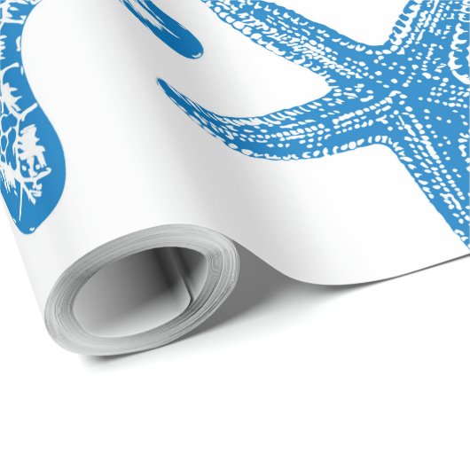 Papier Cadeau étoiles de mer en bleu (Coin rond)