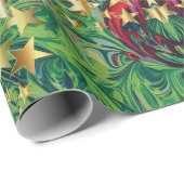 Papier Cadeau ÉTOILES DE NOËL Abstraites modernes Vert Rouge (Coin rond)