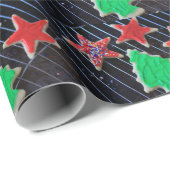 Papier Cadeau étoiles de Noël et biscuits d'arbre (Coin rond)
