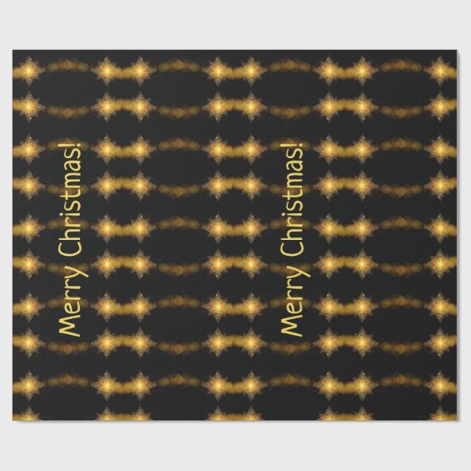 Papier Cadeau Étoiles de Noël Motif Lumières Black et Gold Star (Plat)