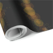 Papier Cadeau Étoiles de Noël Motif Lumières Black et Gold Star (Coin rond)