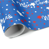 Papier Cadeau Étoiles De Noël Patriotiques Sur Bleu (Coin rond)