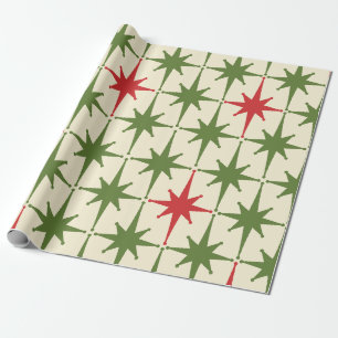 Papier Cadeau Étoiles de Noël rétro moderne du milieu du siè