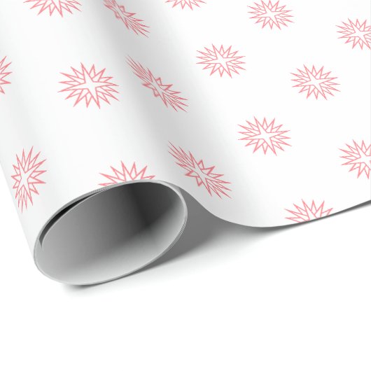 Papier Cadeau Étoiles de Noël rose simple moderne sur blanc (Coin rond)