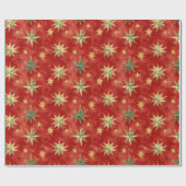 Papier Cadeau Étoiles de Noël Rouge Vert Or (Plat)