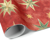 Papier Cadeau Étoiles de Noël Rouge Vert Or (Coin rond)