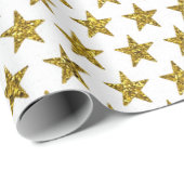 Papier Cadeau Étoiles de parties scintillant d'or (Coin rond)