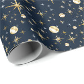 Papier Cadeau Etoiles de parties scintillant d'or, bleu et or, p (Coin rond)