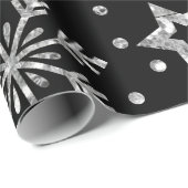 Papier Cadeau Étoiles de Parties scintillant en argent et flocon (Coin rond)