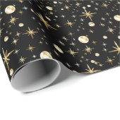 Papier Cadeau étoiles de parties scintillant or, noir et or (Coin rond)